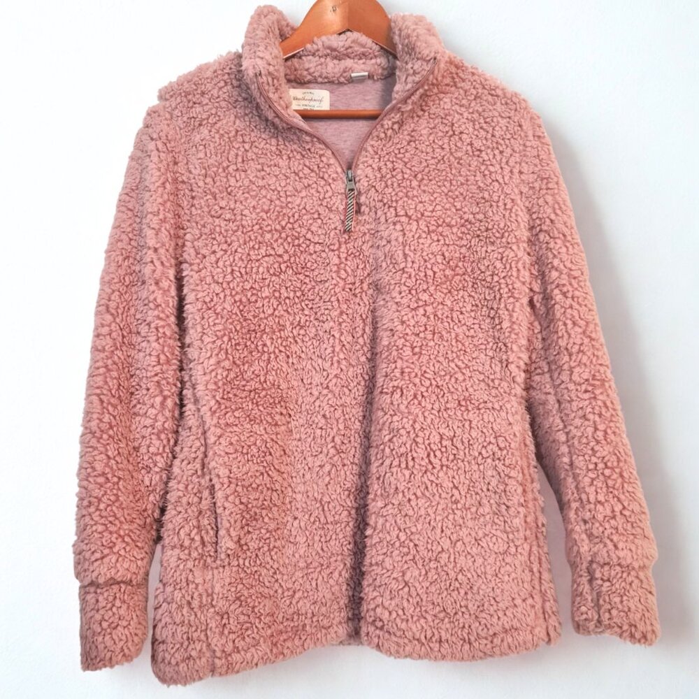 Weatherproof Vintage Women Size S Plush Pink Sweater Faux Fur Turtleneck 1/4 Zip